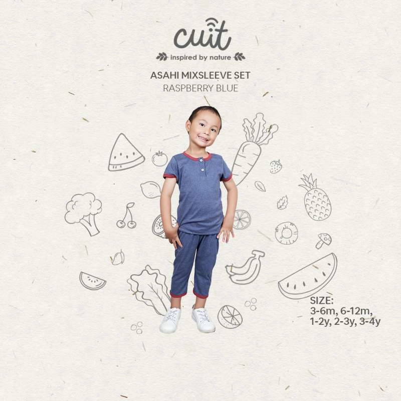 Product image CUIT Baby 3 Bulan - 4 Tahun Asahi Setelan Tangan Pendek Celana Panjang Anak Unisex Furutsu Series M (6-12 bulan) Blue